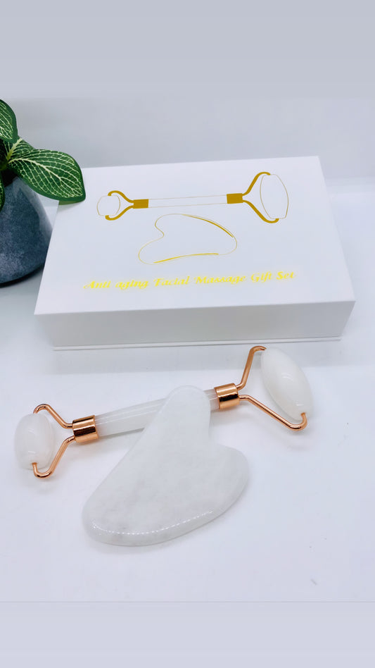 Face Roller & Gua Sha Clear Quartz Set